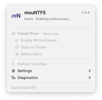 Actual menu during a sample mounting operation